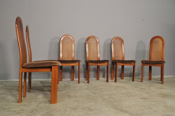 Beech Chairs with Vienna Straw Backrest & Fabric Seat, 1970s, Set of 6-KNM-1293253