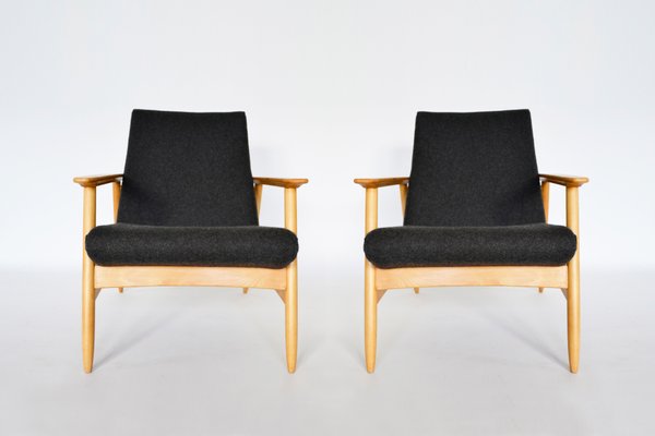 Beech & Felt Armchairs by Valerija Ema Cukermaniene for Vilnius Furniture Factory, 1960s, Set of 2-RTX-1425223