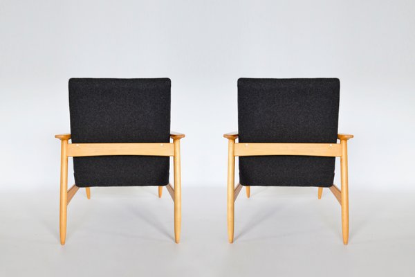 Beech & Felt Armchairs by Valerija Ema Cukermaniene for Vilnius Furniture Factory, 1960s, Set of 2-RTX-1425223