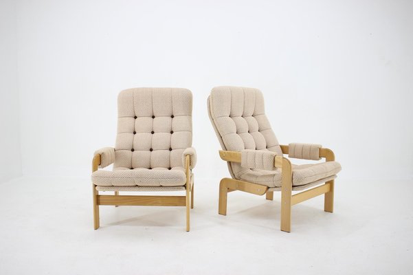 Beech High Back Armchairs, Czechoslovakia, 1970s, Set of 2-TZ-956600