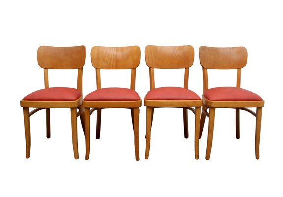 Beech & Leatherette Dining Chairs, 1950s, Set of 4-PF-885111