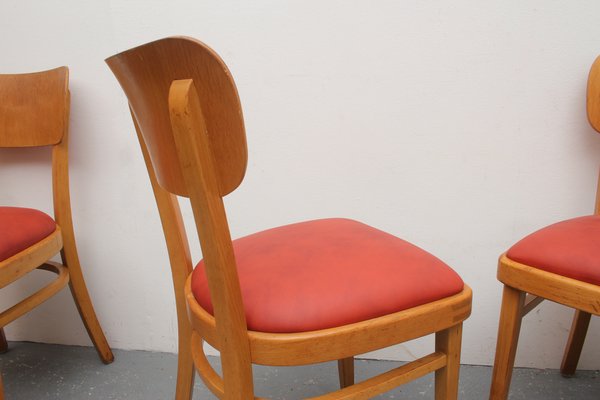 Beech & Leatherette Dining Chairs, 1950s, Set of 4-PF-885111