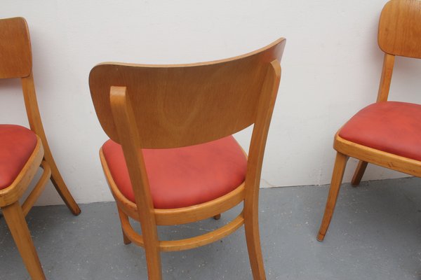 Beech & Leatherette Dining Chairs, 1950s, Set of 4-PF-885111