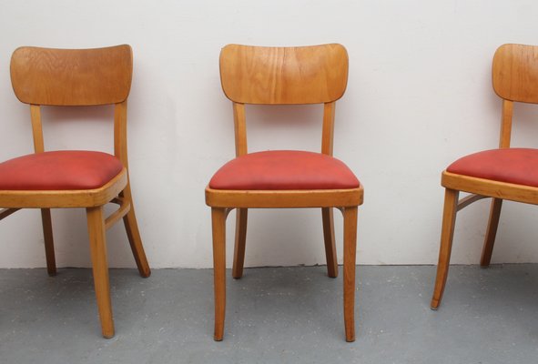 Beech & Leatherette Dining Chairs, 1950s, Set of 4-PF-885111