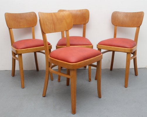 Beech & Leatherette Dining Chairs, 1950s, Set of 4-PF-885111