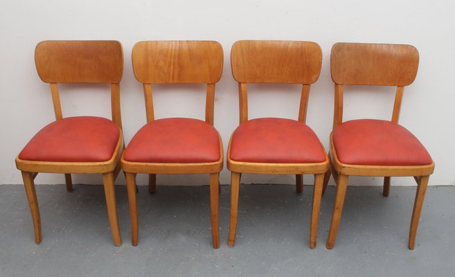 Beech & Leatherette Dining Chairs, 1950s, Set of 4-PF-885111