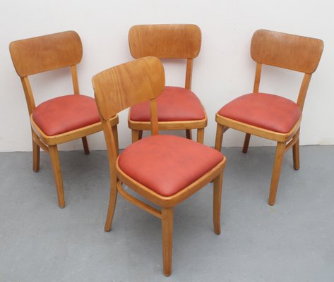 Beech & Leatherette Dining Chairs, 1950s, Set of 4-PF-885111