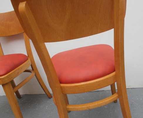 Beech & Leatherette Dining Chairs, 1950s, Set of 4-PF-885111