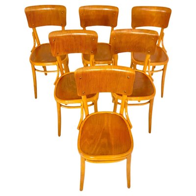 Beech Wood Bistro Chairs, Italy, 1950s, Set of 6-TOI-2043917