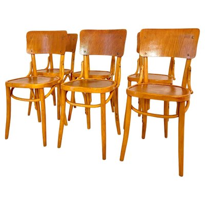 Beech Wood Bistro Chairs, Italy, 1950s, Set of 6-TOI-2043917