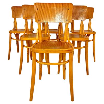 Beech Wood Bistro Chairs, Italy, 1950s, Set of 6-TOI-2043917