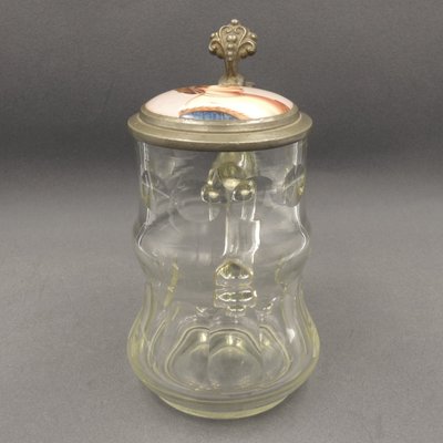 Beer Mug in Glass with Hand-Painted Lid, 1900s-1920s-WK-1427791