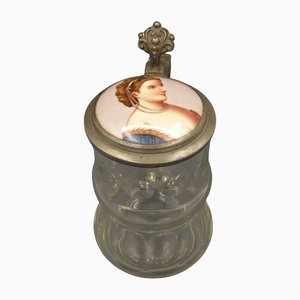 Beer Mug in Glass with Hand-Painted Lid, 1900s-1920s-WK-1427791