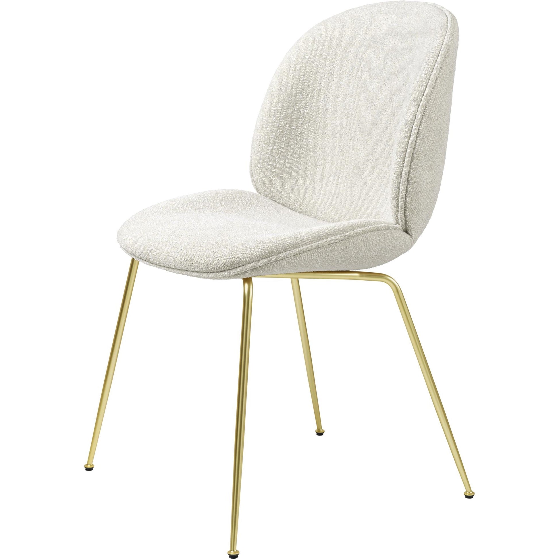 Beetle Dining Chair Upholstered Conic Base by GUBI #Brass Semi Matt Base/ Light Boucle 001