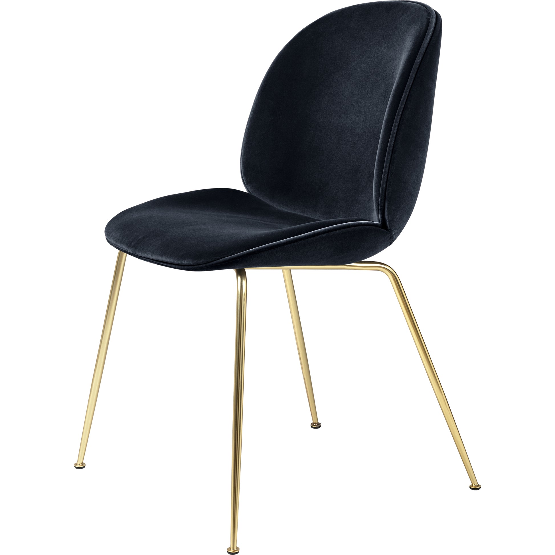 Beetle Dining Chair Upholstered Conic Base by GUBI #Brass Semi Matt/ Velvet 420 Sapphire Blue