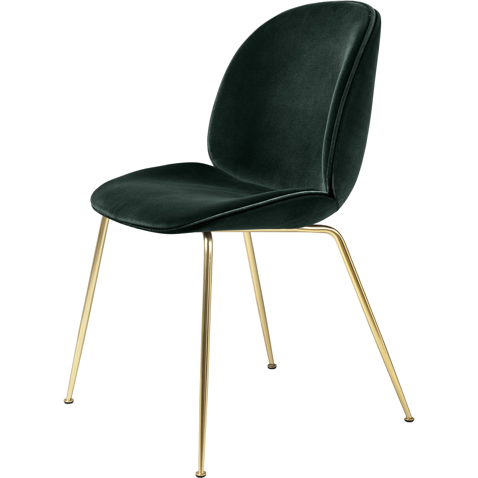 Beetle Dining Chair Upholstered Conic Base by GUBI #Brass Semi Matt/ Velvet 787 Dark Green