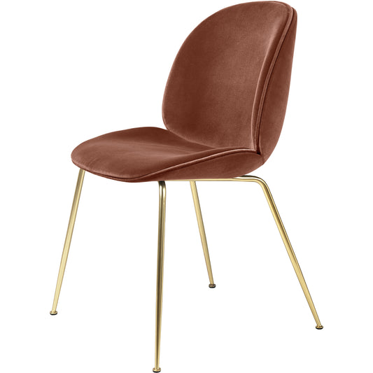 Beetle Dining Chair Upholstered Conic Base by GUBI #Brass Semi Matt Base/ Velvet 641 Rusty Red