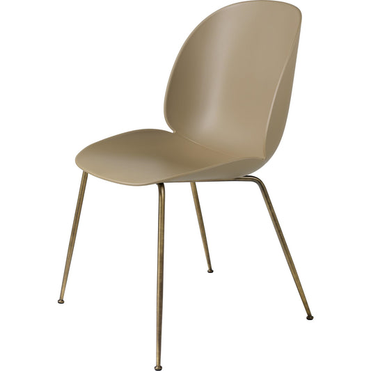Beetle Dining Chair Conic Base Antique Brass by GUBI #Antique Brass/ Pebble Brown