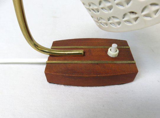 Beige Brass Teak Bedside Table Lights, 1950s, Set of 2-EY-1156466