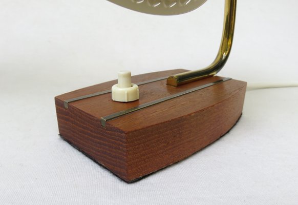 Beige Brass Teak Bedside Table Lights, 1950s, Set of 2-EY-1156466