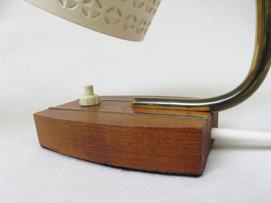 Beige Brass Teak Bedside Table Lights, 1950s, Set of 2-EY-1156466