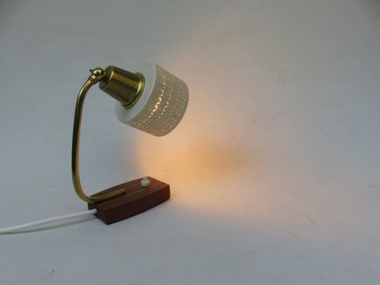 Beige Brass Teak Bedside Table Lights, 1950s, Set of 2-EY-1156466