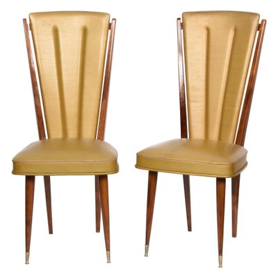 Beige Vinyl & Beech Upholstered Dining Chairs from N.F. Ameublement, 1950s, Set of 2-JDR-1125914