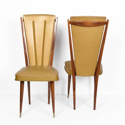 Beige Vinyl & Beech Upholstered Dining Chairs from N.F. Ameublement, 1950s, Set of 2-JDR-1125914