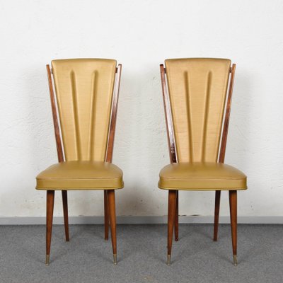 Beige Vinyl & Beech Upholstered Dining Chairs from N.F. Ameublement, 1950s, Set of 2-JDR-1125914