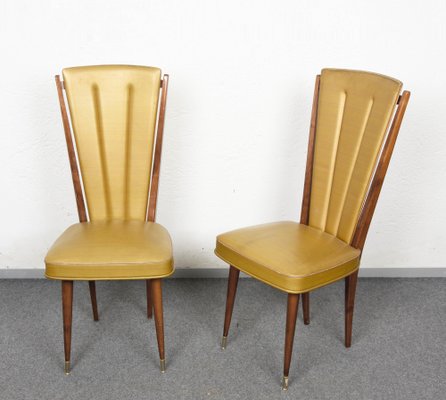 Beige Vinyl & Beech Upholstered Dining Chairs from N.F. Ameublement, 1950s, Set of 2-JDR-1125914