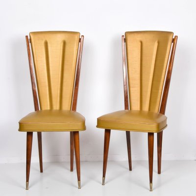 Beige Vinyl & Beech Upholstered Dining Chairs from N.F. Ameublement, 1950s, Set of 2-JDR-1125914