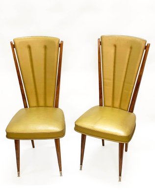 Beige Vinyl & Beech Upholstered Dining Chairs from N.F. Ameublement, 1950s, Set of 2-JDR-1125914