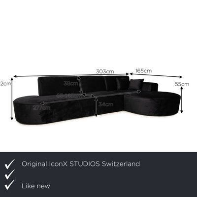 Belagio Corner Sofa with Chaise Longue in Black Velvet from IconX Studios-RQW-1748106