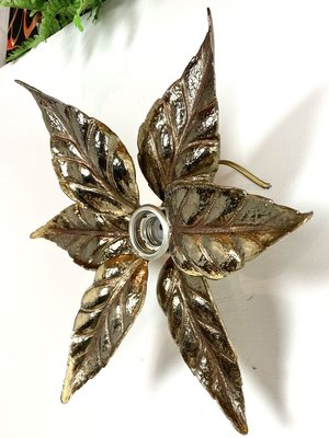 Belgian Brass Flower Wall Light by Willy Daro for Massive, 1970s-WZZ-890378