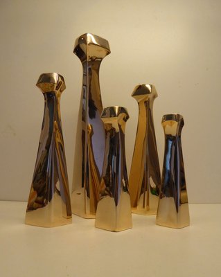 Belgian Brutalist Polished Bronze Candleholders, 1970s, Set of 5-AWL-885869