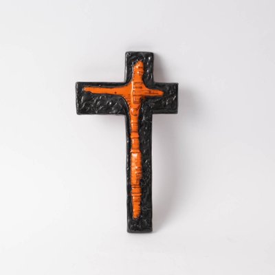 Belgian Ceramic Crucifix by f.sanchez from Perignem, 1960s-IXK-1313287