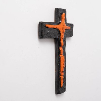 Belgian Ceramic Crucifix by f.sanchez from Perignem, 1960s-IXK-1313287