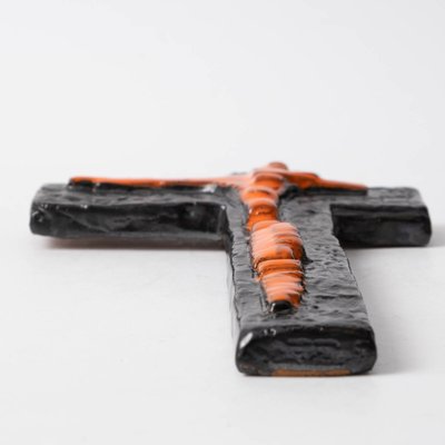 Belgian Ceramic Crucifix by f.sanchez from Perignem, 1960s-IXK-1313287