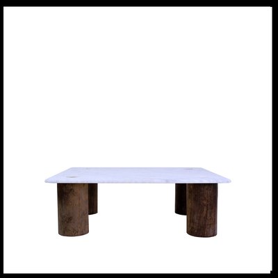 Belgian Coffee Table in Marble and Teak Wood-JG-1776796