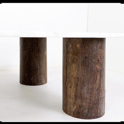 Belgian Coffee Table in Marble and Teak Wood-JG-1776796