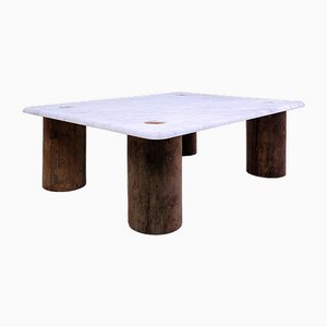 Belgian Coffee Table in Marble and Teak Wood-JG-1776796