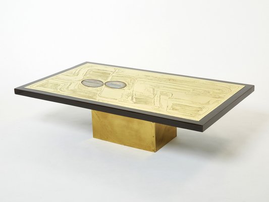 Belgian Etched Brass & Agate Coffee Table by Christian Krekels, 1979-YJA-1363514