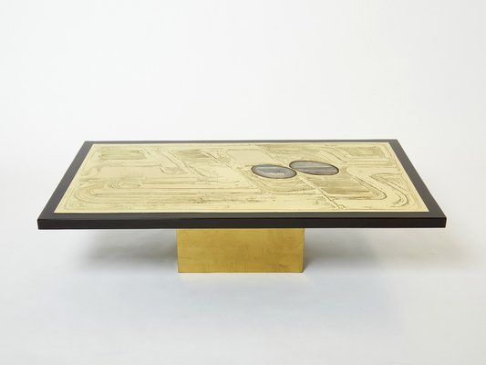 Belgian Etched Brass & Agate Coffee Table by Christian Krekels, 1979-YJA-1363514