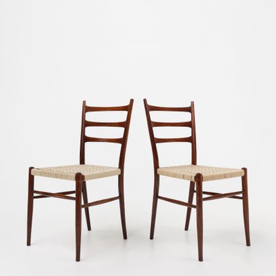 Belgian Teak Dining Chairs with Braided Rope Seat, 1960s, Set of 2-YSY-2041950