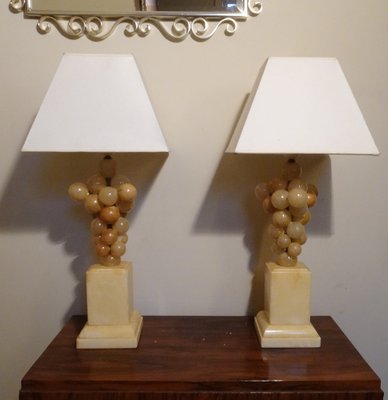 Belgium Lacquered Alabaster Grapes Table Lamps by Freddy Rensonnet, 1970s, Set of 2-AWL-1233913