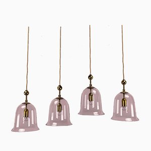 Bell-Shaped Glass Lamps with Brass Frames, 1970s, Set of 4-VQG-962493