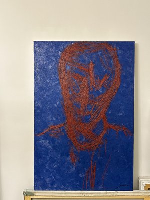 BeloIhar Barkhatkou, Portrait in Blue and Red, 2024, Oil on Canvas-CHG-2037355