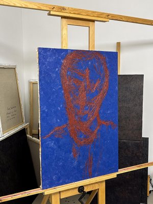 BeloIhar Barkhatkou, Portrait in Blue and Red, 2024, Oil on Canvas-CHG-2037355