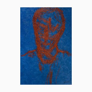 BeloIhar Barkhatkou, Portrait in Blue and Red, 2024, Oil on Canvas-CHG-2037355