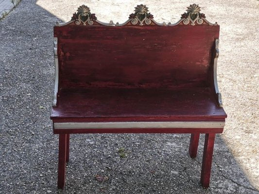 Bench Gold & Red Painted Plywood with 2 Sessions, Italy, 1980s-RAQ-825070